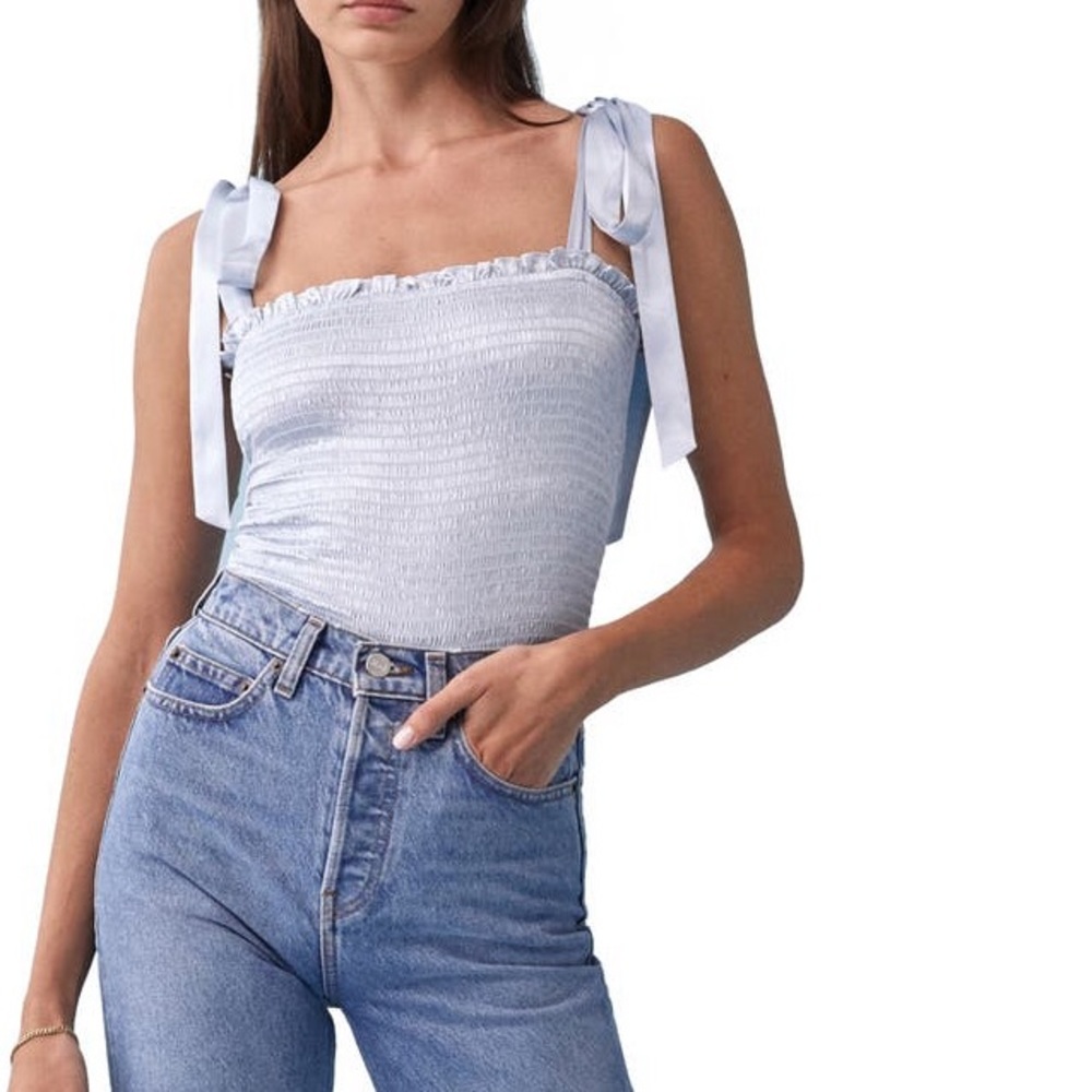 Reformation Pina Smocked Tie Shoulder
